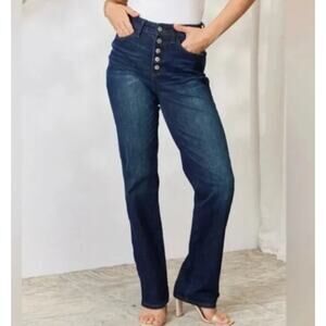 Judy Blue Straight Fit Dark Wash Denim Button Fly Jeans Size 7/28 EUC